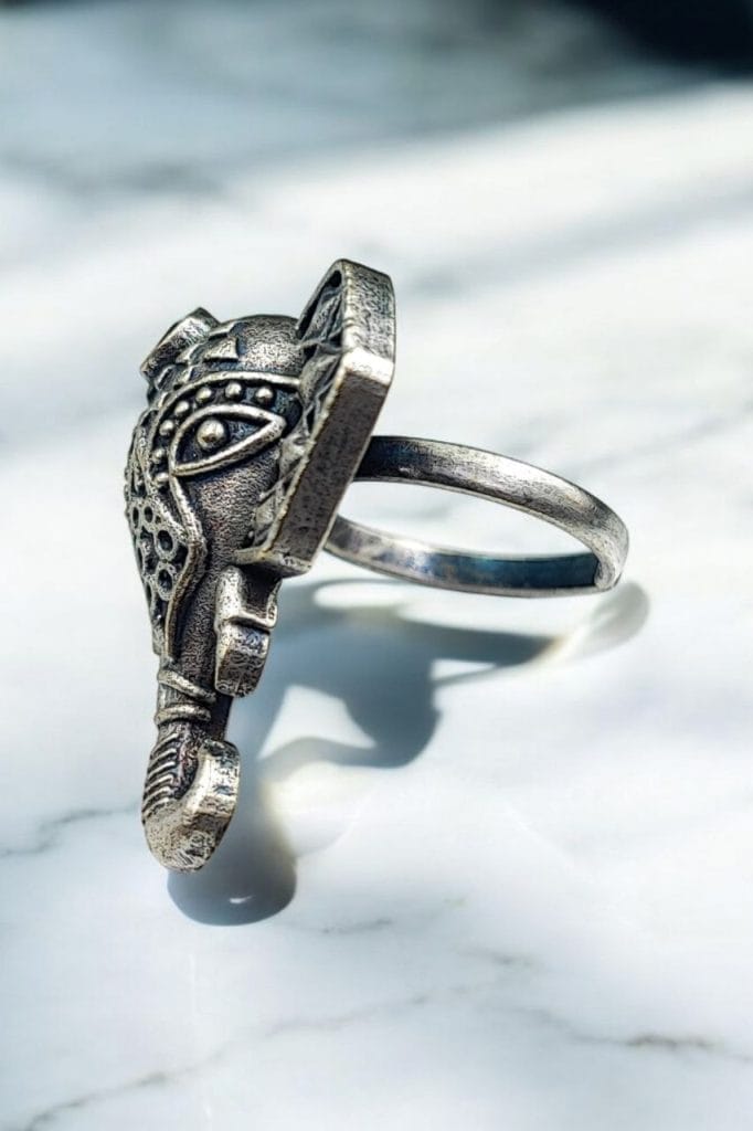 WJROS - Oxidised Silver Replica Elephant Design Ring | Affordable Adjustable Size Rings For Girls