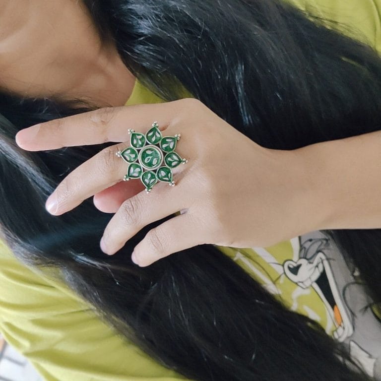 WJROS - Oxidised Handpainted Flower Finger Ring Adjustable – Unique Traditional Jewelry