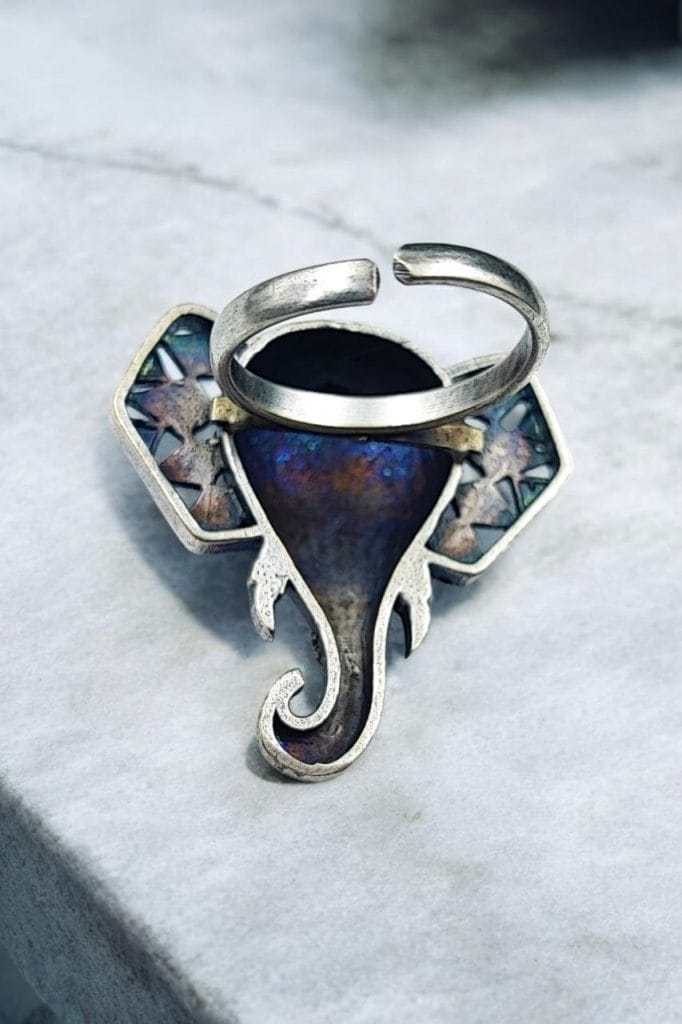 WJROS - Oxidised Silver Replica Elephant Design Ring | Affordable Adjustable Size Rings For Girls