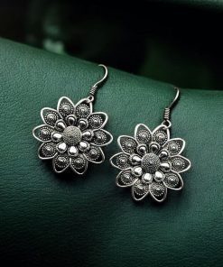 WJEOS -  Oxidised Daily Wear Earrings | Affordable German Silver Hook Style Jewelry For Girls