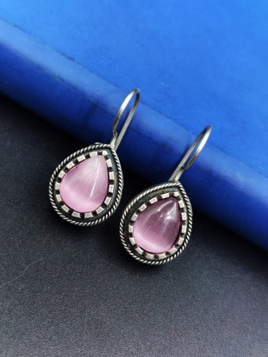 WJEOS - Premium Quality Silver Replica Monalisa Stone Hook Earrings