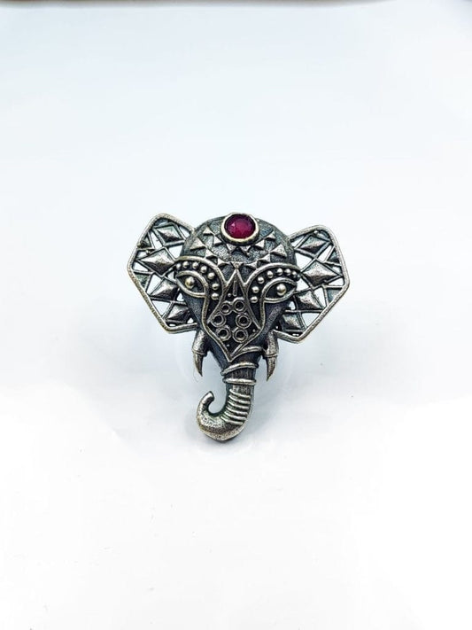 WJROS - Oxidised Silver Replica Elephant Design Ring | Affordable Adjustable Size Rings For Girls
