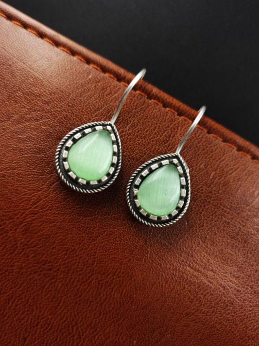 WJEOS - Premium Quality Silver Replica Monalisa Stone Hook Earrings