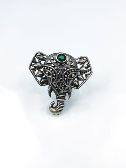 WJROS - Oxidised Silver Replica Elephant Design Ring | Affordable Adjustable Size Rings For Girls