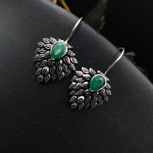 WJEOS -  Daily Wear Hook Earrings Oxidised Stone Unique Feather Style