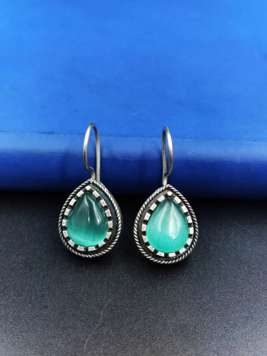 WJEOS - Premium Quality Silver Replica Monalisa Stone Hook Earrings