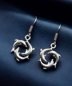 WJEOS - Oxidised Dolphin Fish Earrings | German Silver Hook Earrings For Dailywear