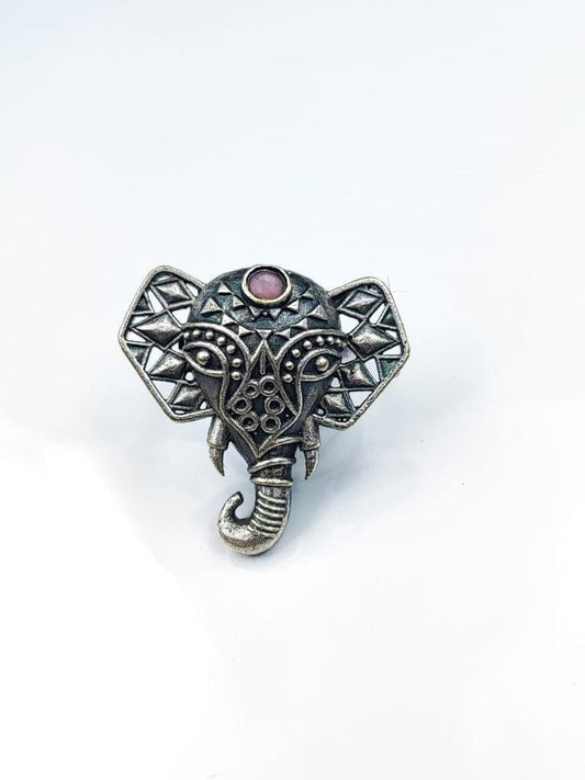 WJROS - Oxidised Silver Replica Elephant Design Ring | Affordable Adjustable Size Rings For Girls