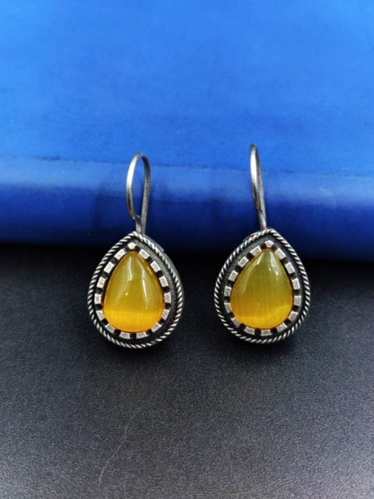 WJEOS - Premium Quality Silver Replica Monalisa Stone Hook Earrings