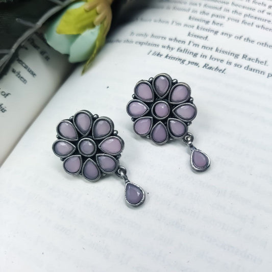 WJEOS - Best Daily Wear Earrings – Designer Round Shape Oxidised Stone Work Stud Earrings For Girls