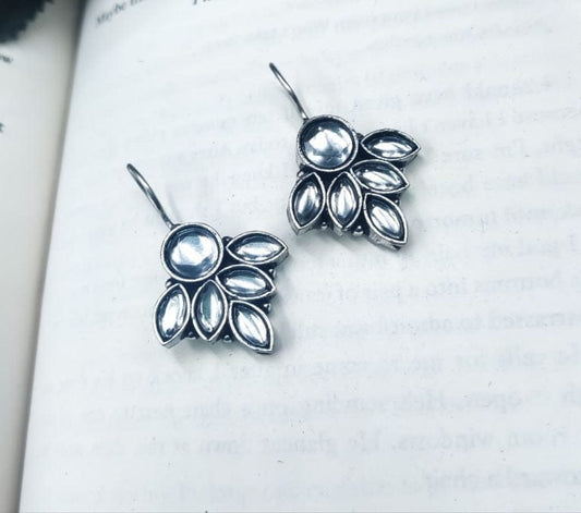 WJEOS - Oxidised Hook Earrings – Silver Replica Stone Work Earrings ( Daily Wear Earrings )
