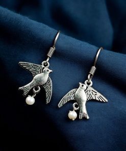 WJEOS - German Silver Bird Earring | Oxidised Hook Earring | Best Daily-wear Jewelry