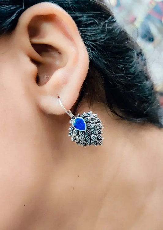 WJEOS -  Daily Wear Hook Earrings Oxidised Stone Unique Feather Style