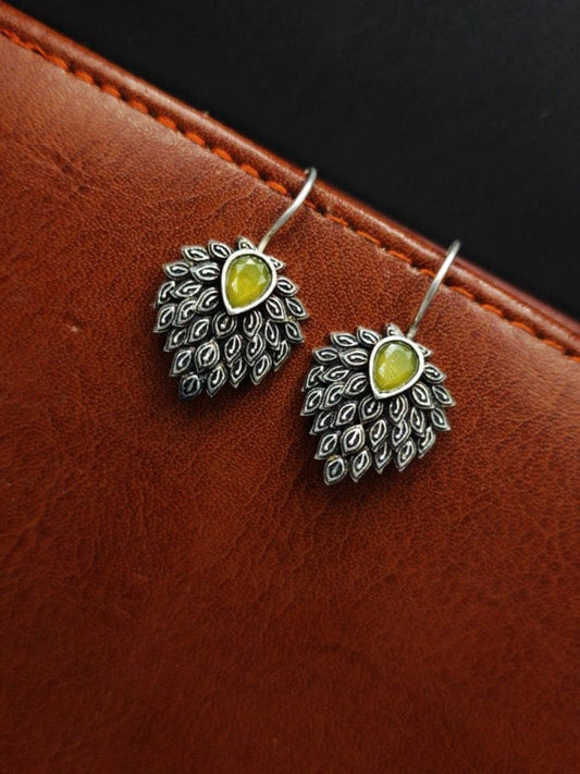 WJEOS -  Daily Wear Hook Earrings Oxidised Stone Unique Feather Style