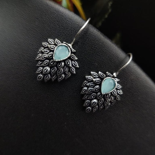 WJEOS -  Daily Wear Hook Earrings Oxidised Stone Unique Feather Style