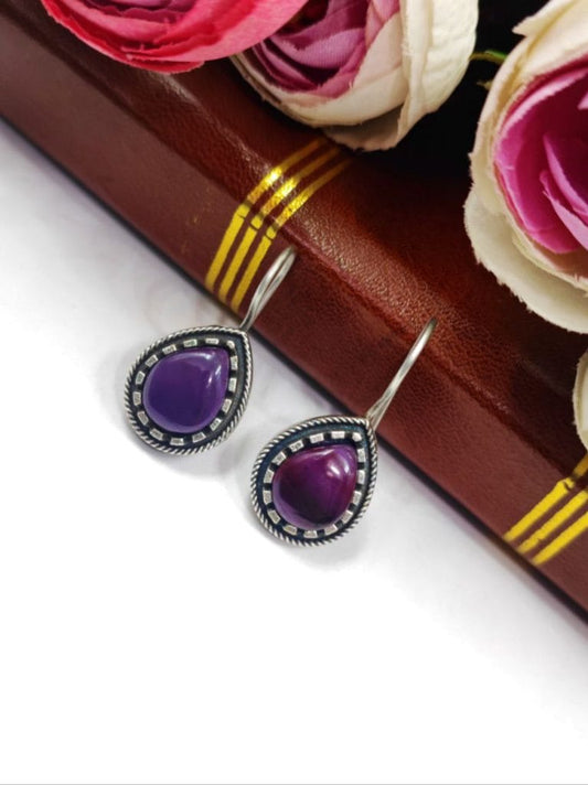 WJEOS - Premium Quality Silver Replica Monalisa Stone Hook Earrings